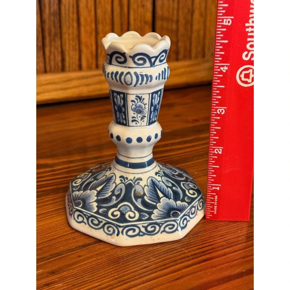 Delft Candlestick Holder 5.25in Blue Excellent Hand Painted Floral 834/1